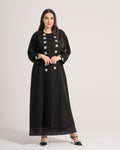 NY-04 - BLACK ABAYA WITH FRONT AND HANDS DIAMOND HANDWORK (BARBIE)