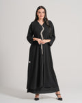 NY-07 - BLACK ABAYA WITH FRONT WAVY HANDWORK (ANJELICA)