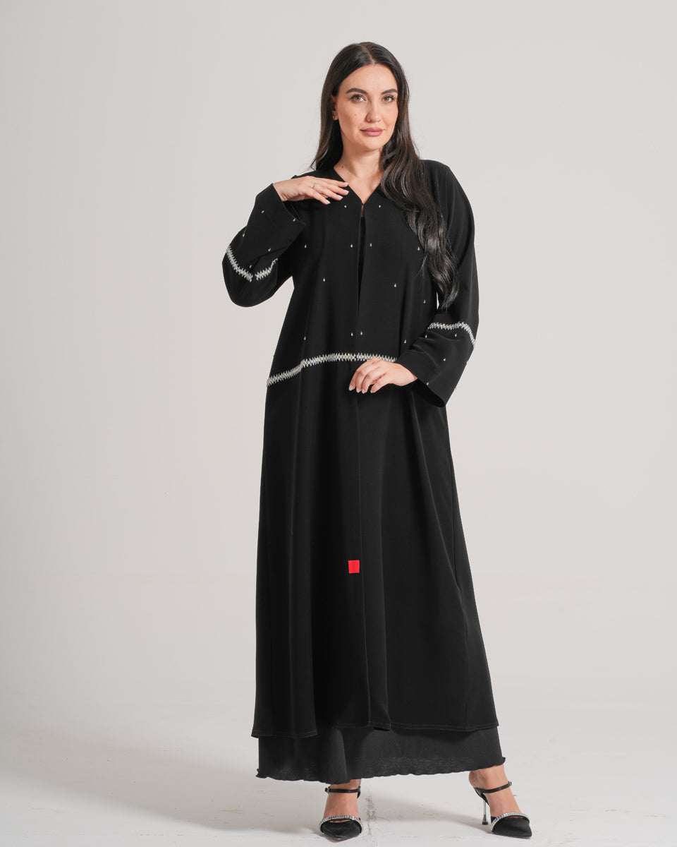NY-08 - BLACK ABAYA WITH SILVER HANDWORK (BARBIE)