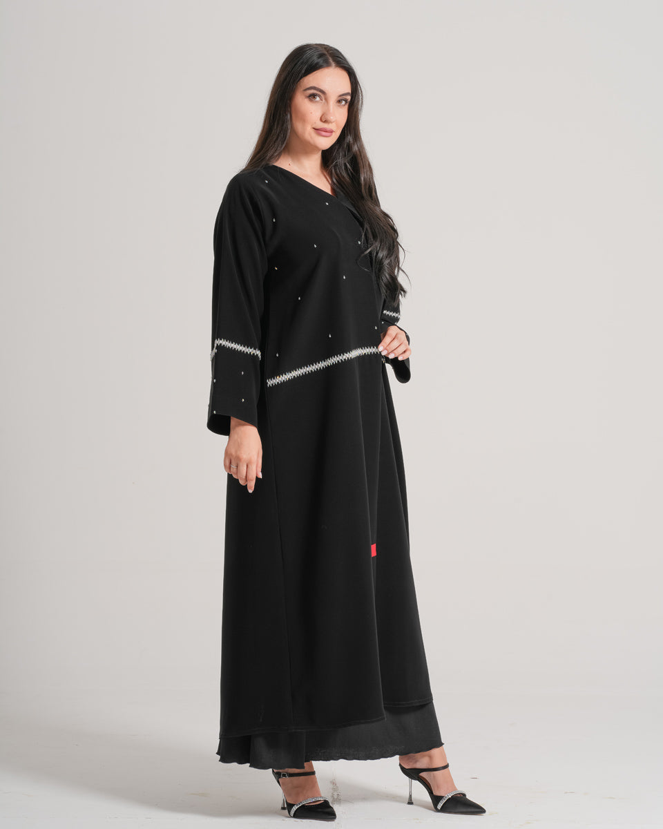 NY-08 - BLACK ABAYA WITH SILVER HANDWORK (BARBIE)