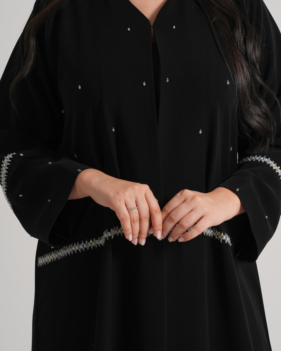 NY-08 - BLACK ABAYA WITH SILVER HANDWORK (BARBIE)