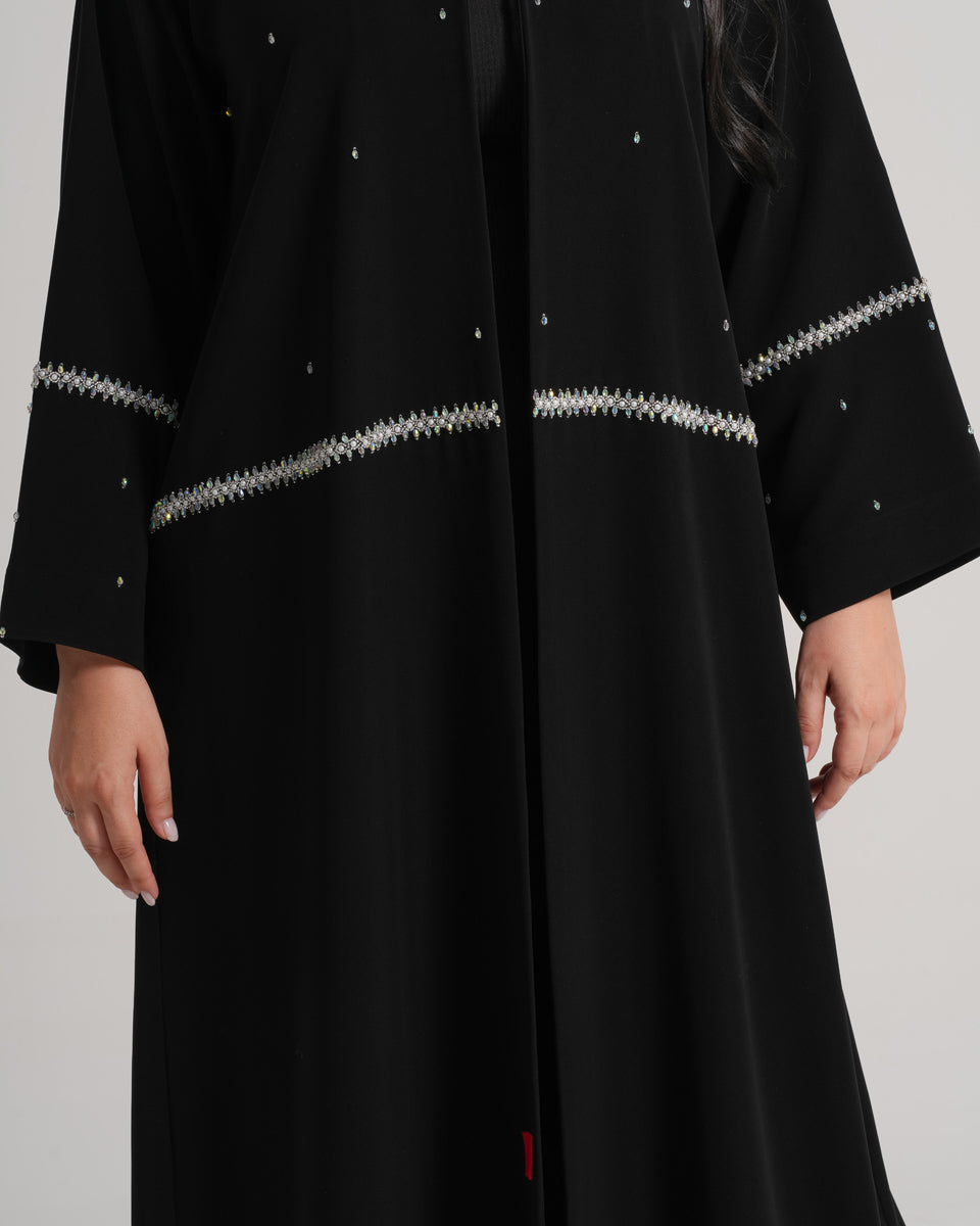NY-08 - BLACK ABAYA WITH SILVER HANDWORK (BARBIE)