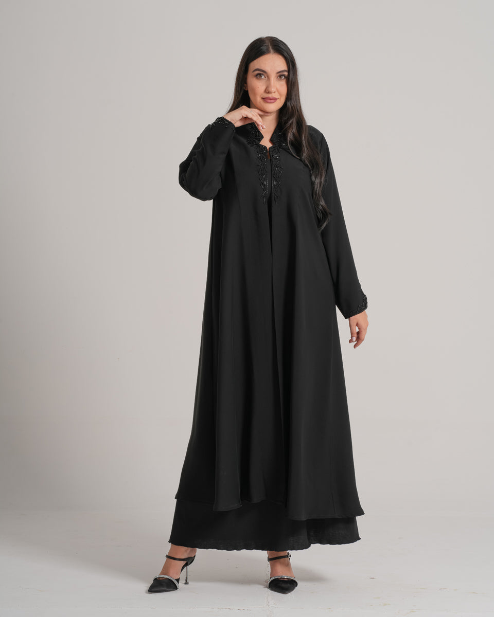 NY-09 - BLACK ABAYA WITH UNIQUE NECK AND HANDWORK ON IT (NIDA)