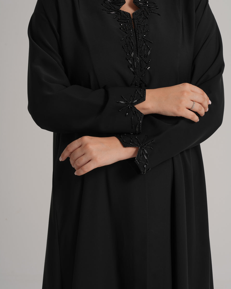 NY-09 - BLACK ABAYA WITH UNIQUE NECK AND HANDWORK ON IT (NIDA)