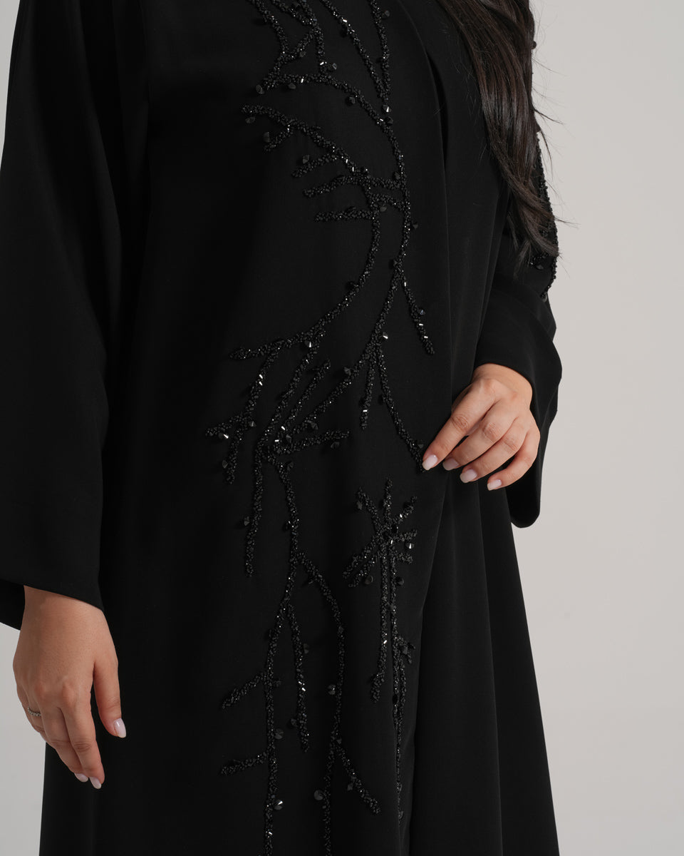 NY-10 - BLACK ABAYA WITH FRONT ONE SIDE HANDWORK AND HANDS (BARBIE)