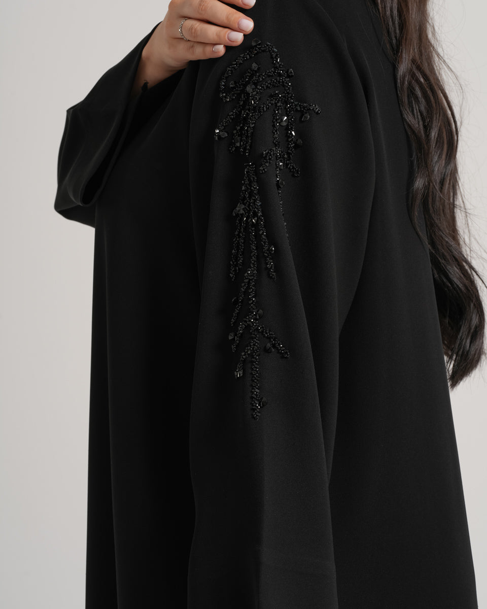 NY-10 - BLACK ABAYA WITH FRONT ONE SIDE HANDWORK AND HANDS (BARBIE)