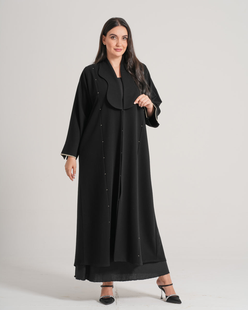 NY-11 - BLACK ABAYA WITH A UNIQUE COLLAR AND CLASSY HANDWORK (BARBIE)