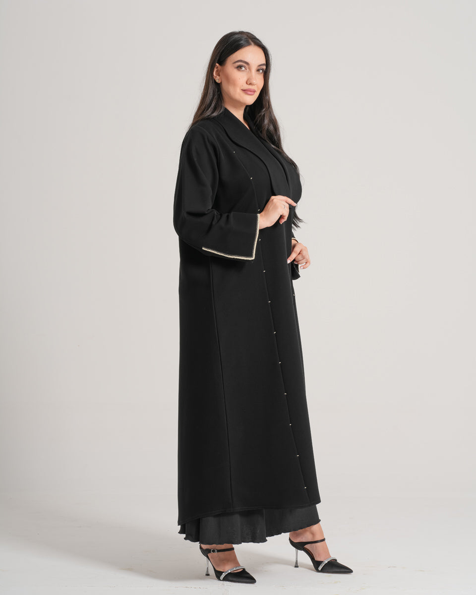 NY-11 - BLACK ABAYA WITH A UNIQUE COLLAR AND CLASSY HANDWORK (BARBIE)