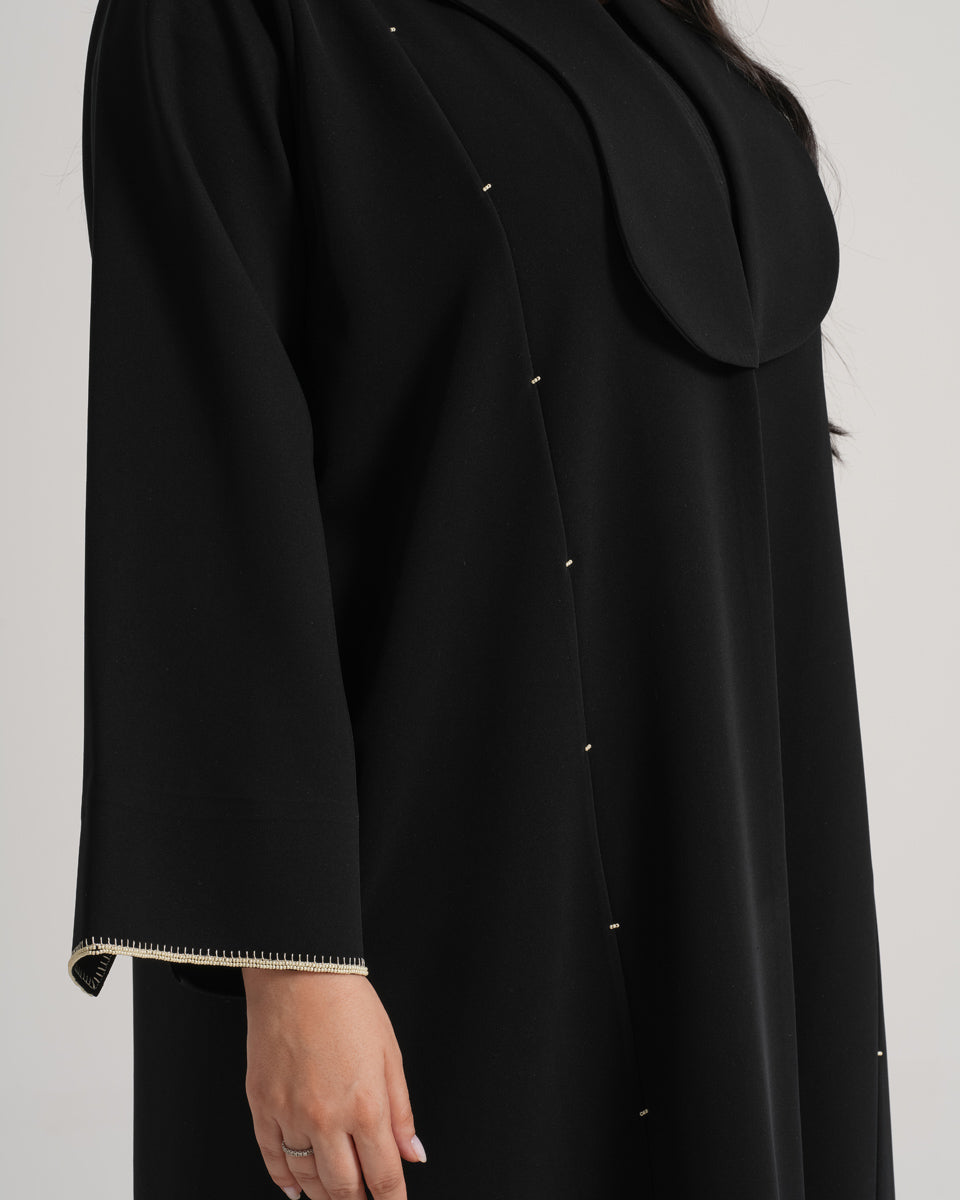 NY-11 - BLACK ABAYA WITH A UNIQUE COLLAR AND CLASSY HANDWORK (BARBIE)