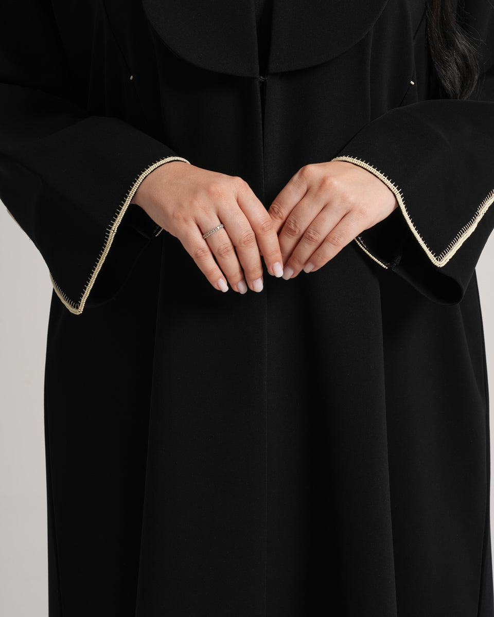 NY-11 - BLACK ABAYA WITH A UNIQUE COLLAR AND CLASSY HANDWORK (BARBIE)