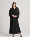 NY-12 - BLACK ABAYA WITH FLORAL HANDWORK (BARBIE)