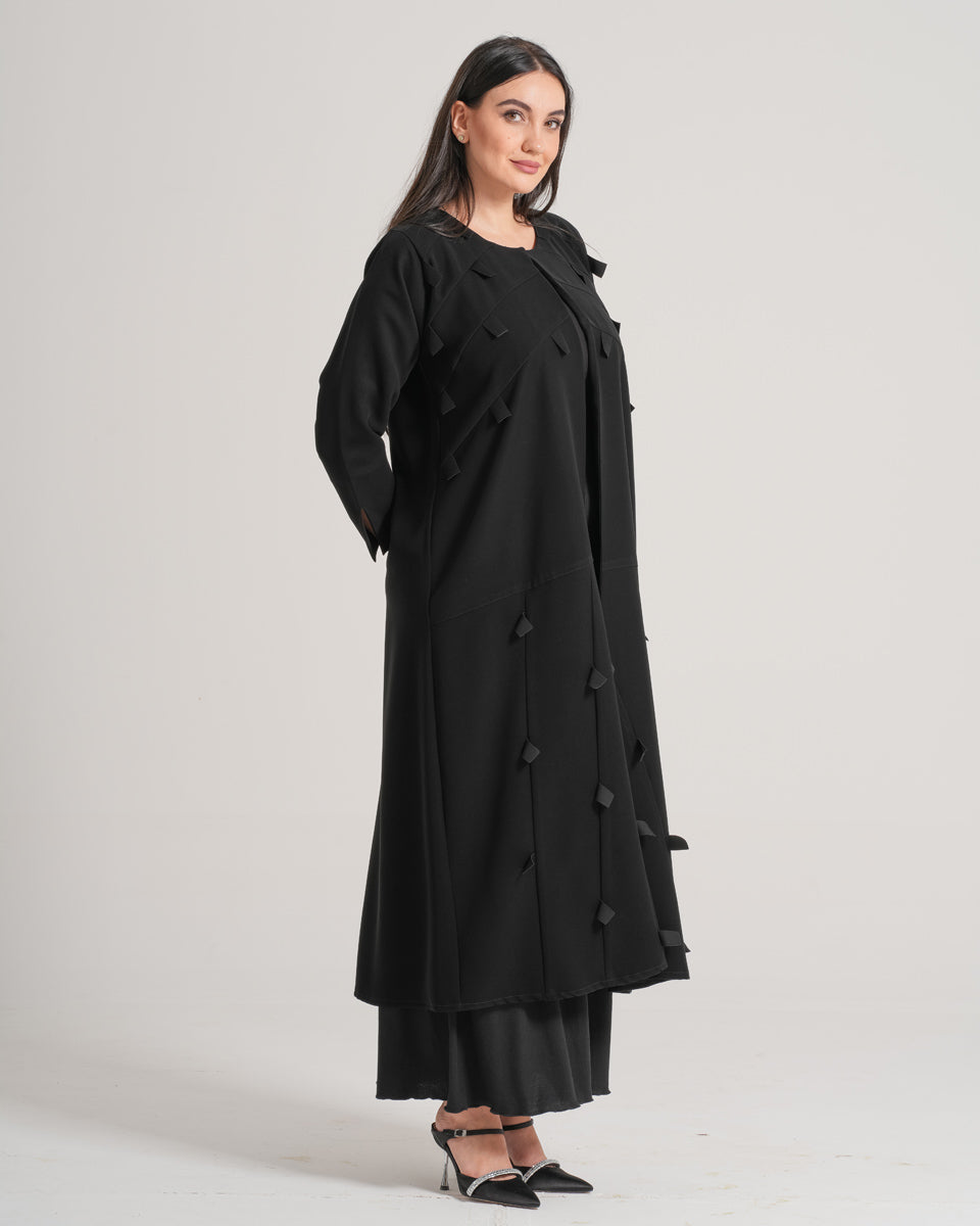 NY-63 - BLACK ABAYA WITH SMALL STYLE FLAPS (BARBIE)