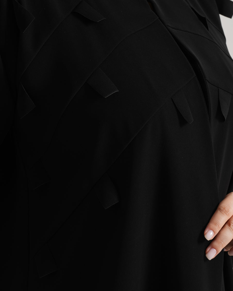 NY-63 - BLACK ABAYA WITH SMALL STYLE FLAPS (BARBIE)