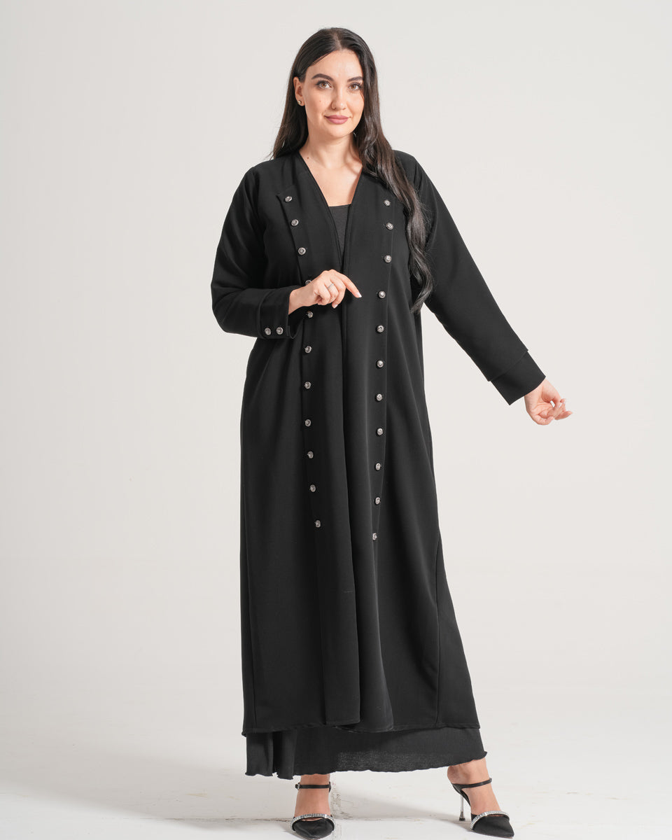 NY-13 - BLACK ABAYA WITH FRONT AND HAND STYLE BUTTONS (BARBIE)