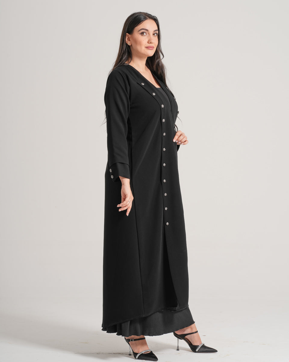 NY-13 - BLACK ABAYA WITH FRONT AND HAND STYLE BUTTONS (BARBIE)