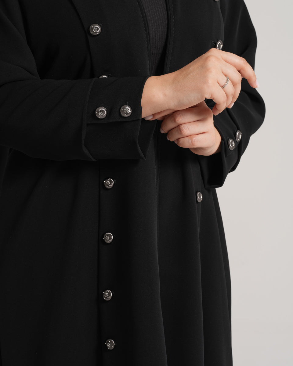NY-13 - BLACK ABAYA WITH FRONT AND HAND STYLE BUTTONS (BARBIE)