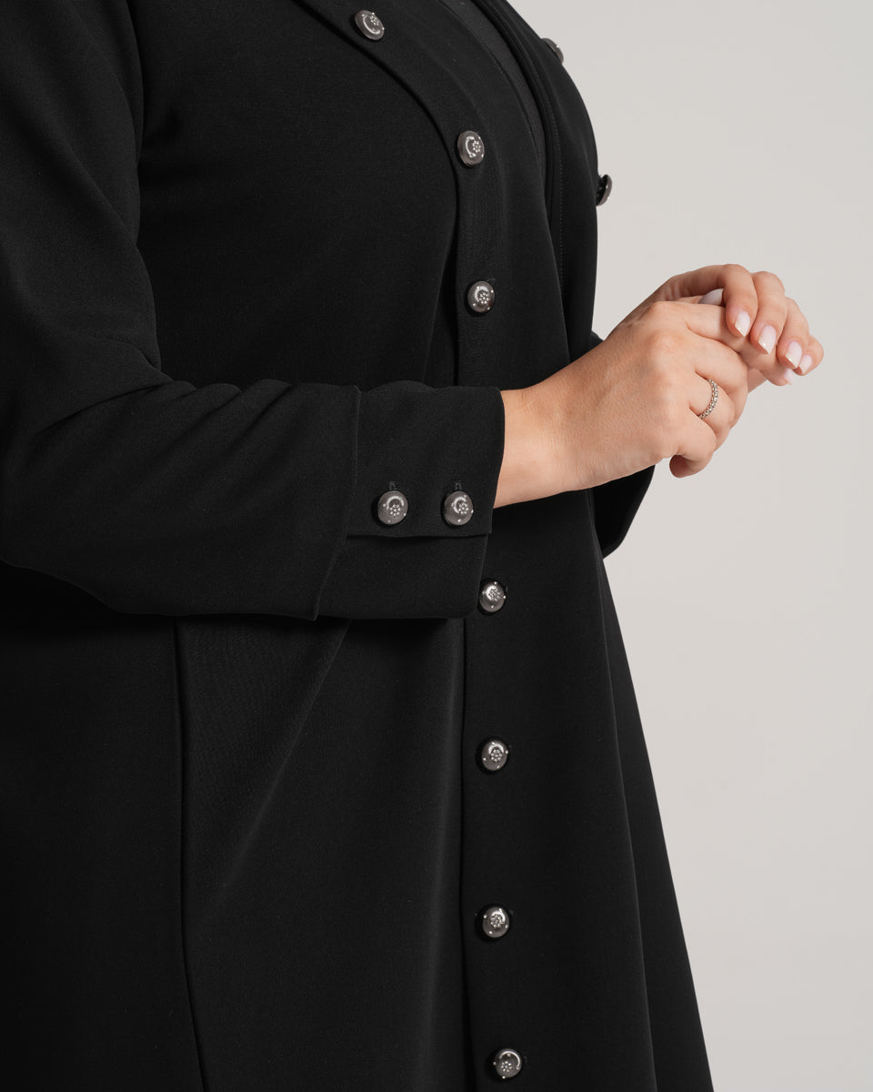 NY-13 - BLACK ABAYA WITH FRONT AND HAND STYLE BUTTONS (BARBIE)