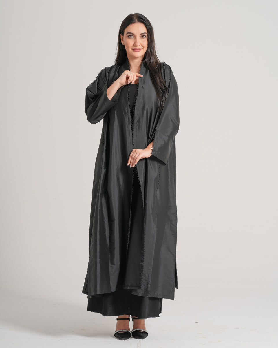 NY-14 - BLACK ABAYA WITH LAIS PIPING (VICTORIA SATAN)