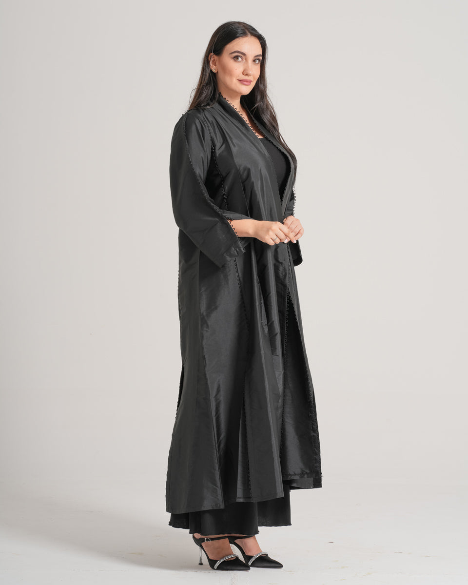 NY-14 - BLACK ABAYA WITH LAIS PIPING (VICTORIA SATAN)