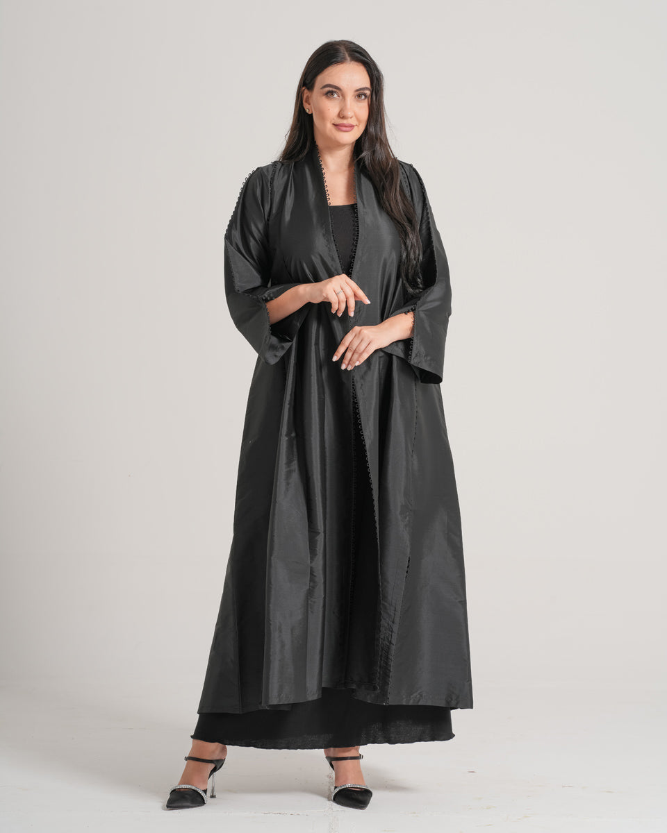 NY-14 - BLACK ABAYA WITH LAIS PIPING (VICTORIA SATAN)
