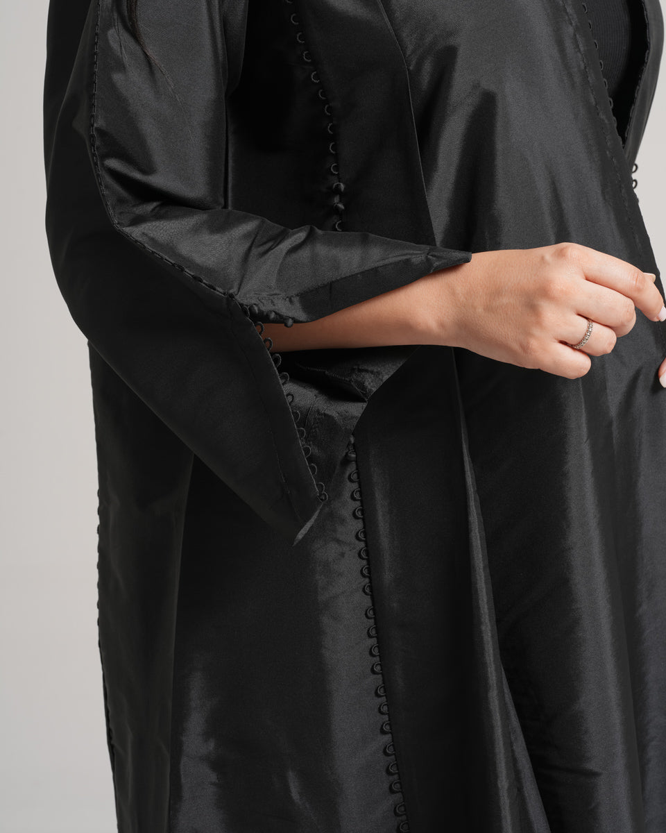 NY-14 - BLACK ABAYA WITH LAIS PIPING (VICTORIA SATAN)