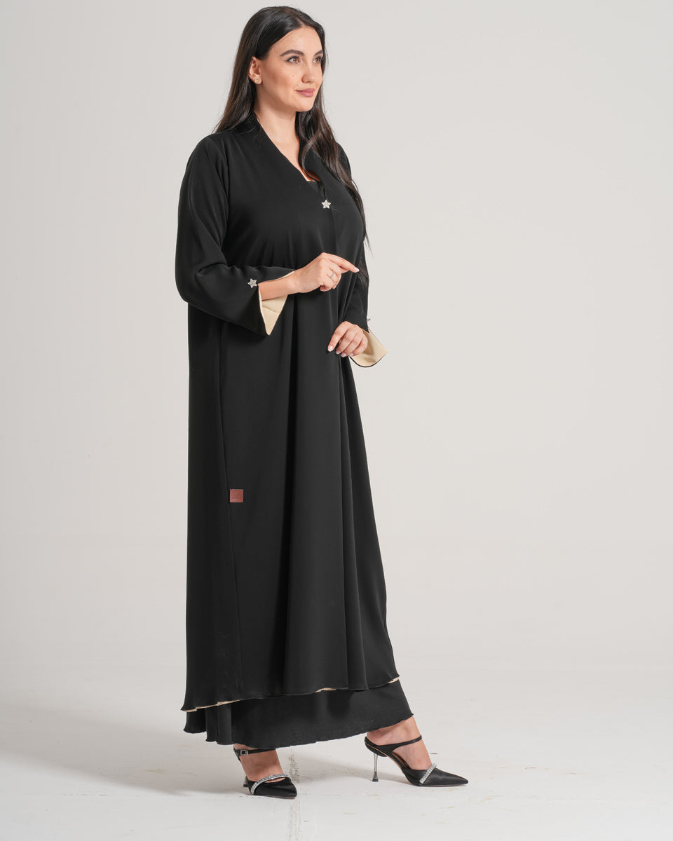 NY-15 - BLACK ABAYA WITH INNER PART IN BEIJ REVERSIBLE (KOREAN NIDA)