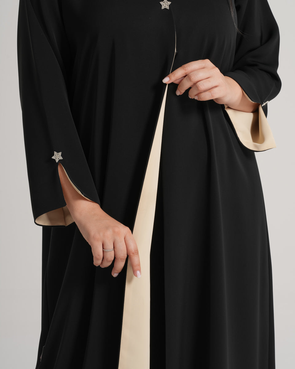 NY-15 - BLACK ABAYA WITH INNER PART IN BEIJ REVERSIBLE (KOREAN NIDA)