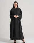 NY-16 - BLACK ABAYA WITH FRONT HALF PART AND HANDS FRACTIONS (KOREAN NIDA)
