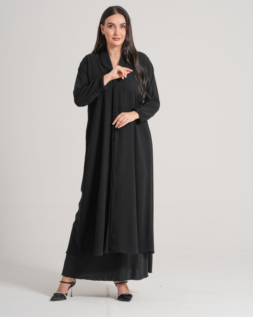 NY-64 - BLACK ABAYA WITH INFINITY STYLE EDGE WORK (VICTORIA)