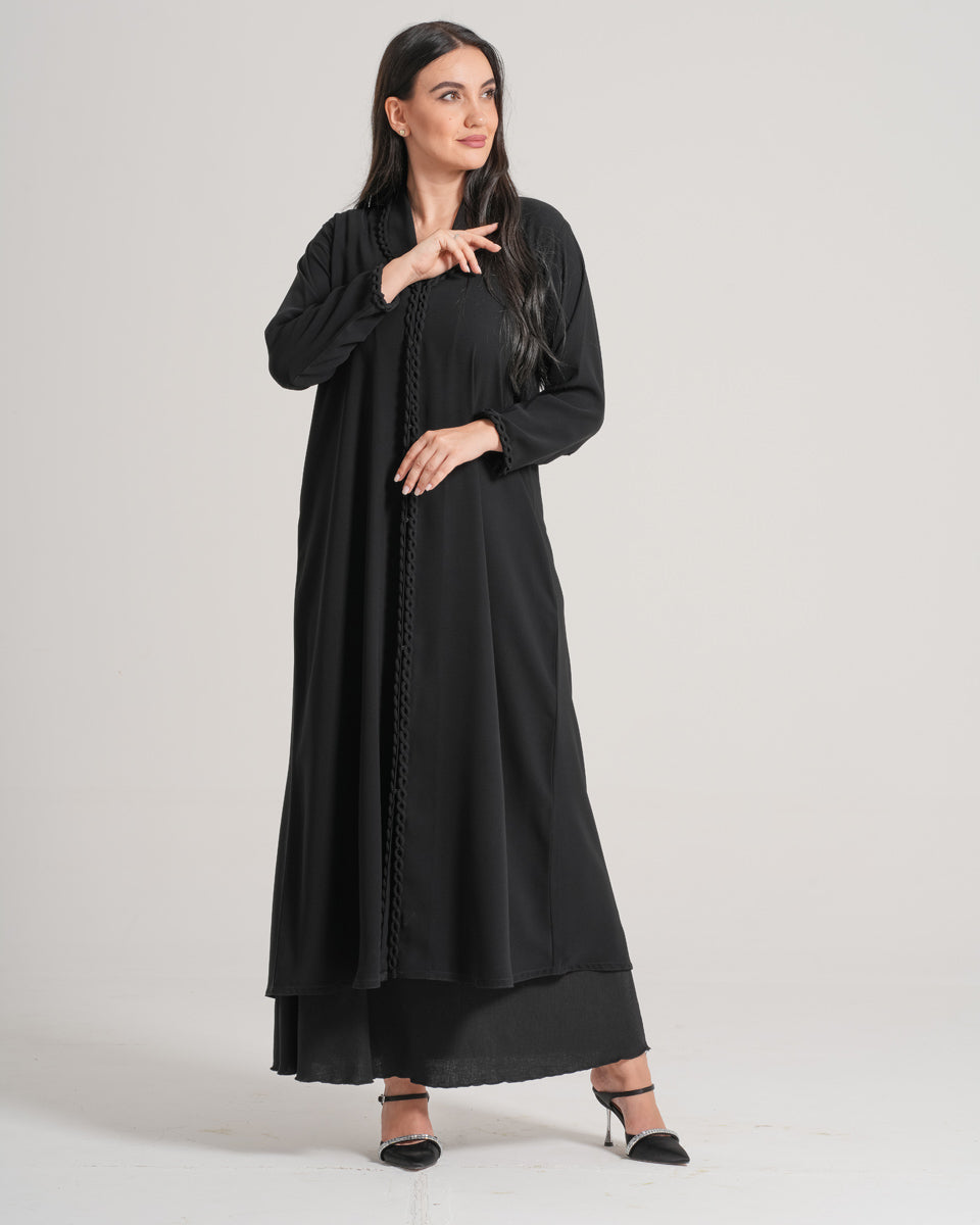 NY-64 - BLACK ABAYA WITH INFINITY STYLE EDGE WORK (VICTORIA)