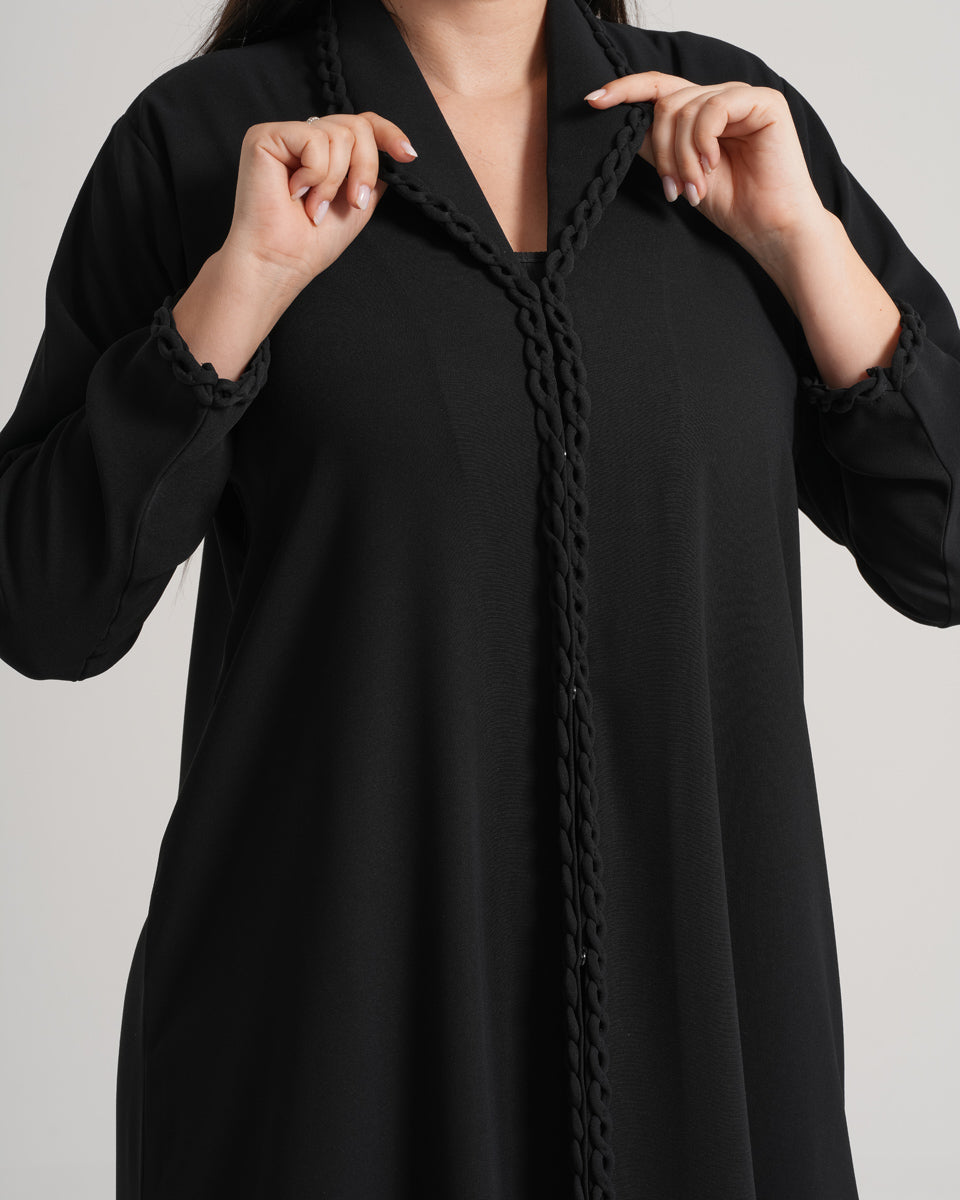 NY-64 - BLACK ABAYA WITH INFINITY STYLE EDGE WORK (VICTORIA)