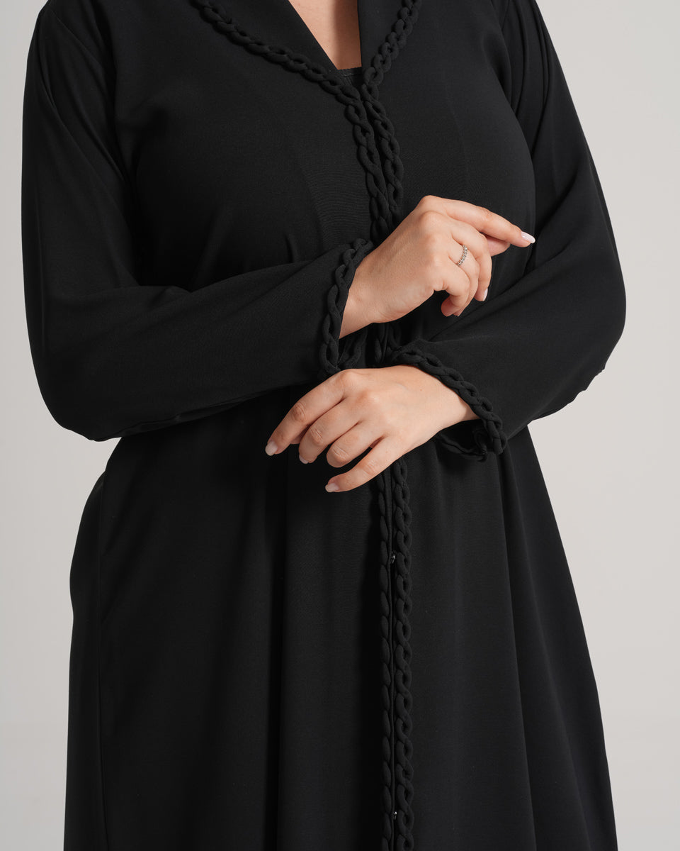 NY-64 - BLACK ABAYA WITH INFINITY STYLE EDGE WORK (VICTORIA)