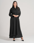 NY-65 - BLACK PLAIN ABAYA WITH FRONT INWARD BUTTON STYLE (KOREAN NIDA)