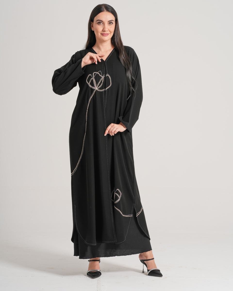 NY-01 - BLACK ABAYA WITH STITCH HANDWORK (CUBRA)
