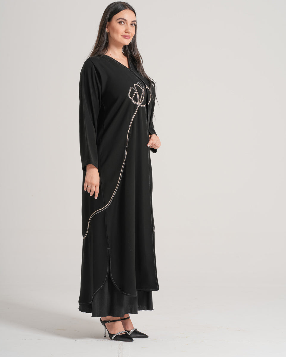 NY-01 - BLACK ABAYA WITH STITCH HANDWORK (CUBRA)