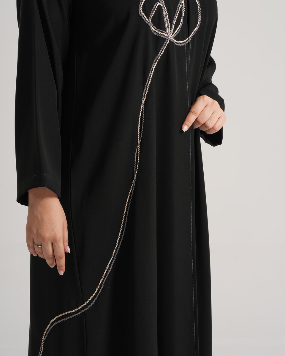 NY-01 - BLACK ABAYA WITH STITCH HANDWORK (CUBRA)