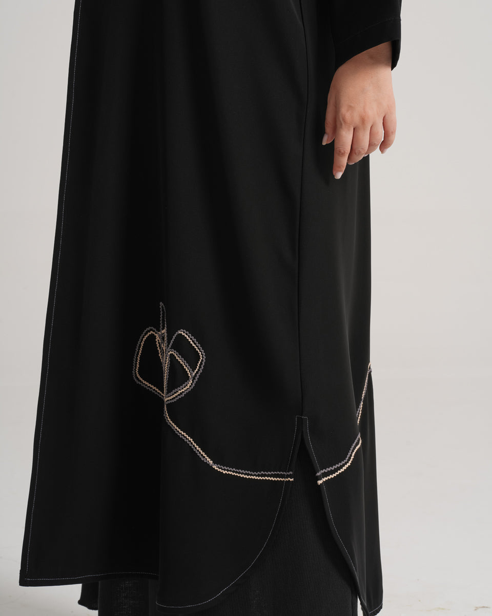 NY-01 - BLACK ABAYA WITH STITCH HANDWORK (CUBRA)