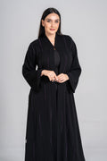 NY-57 - BLACK ABAYA WITH A CLASSY LAIS PATTERN (KOREAN NIDA)