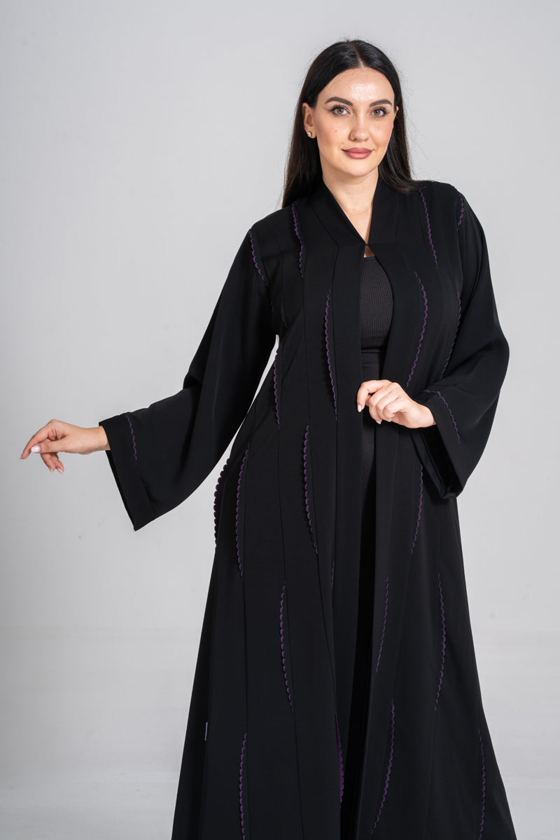 NY-57 - BLACK ABAYA WITH A CLASSY LAIS PATTERN (KOREAN NIDA)