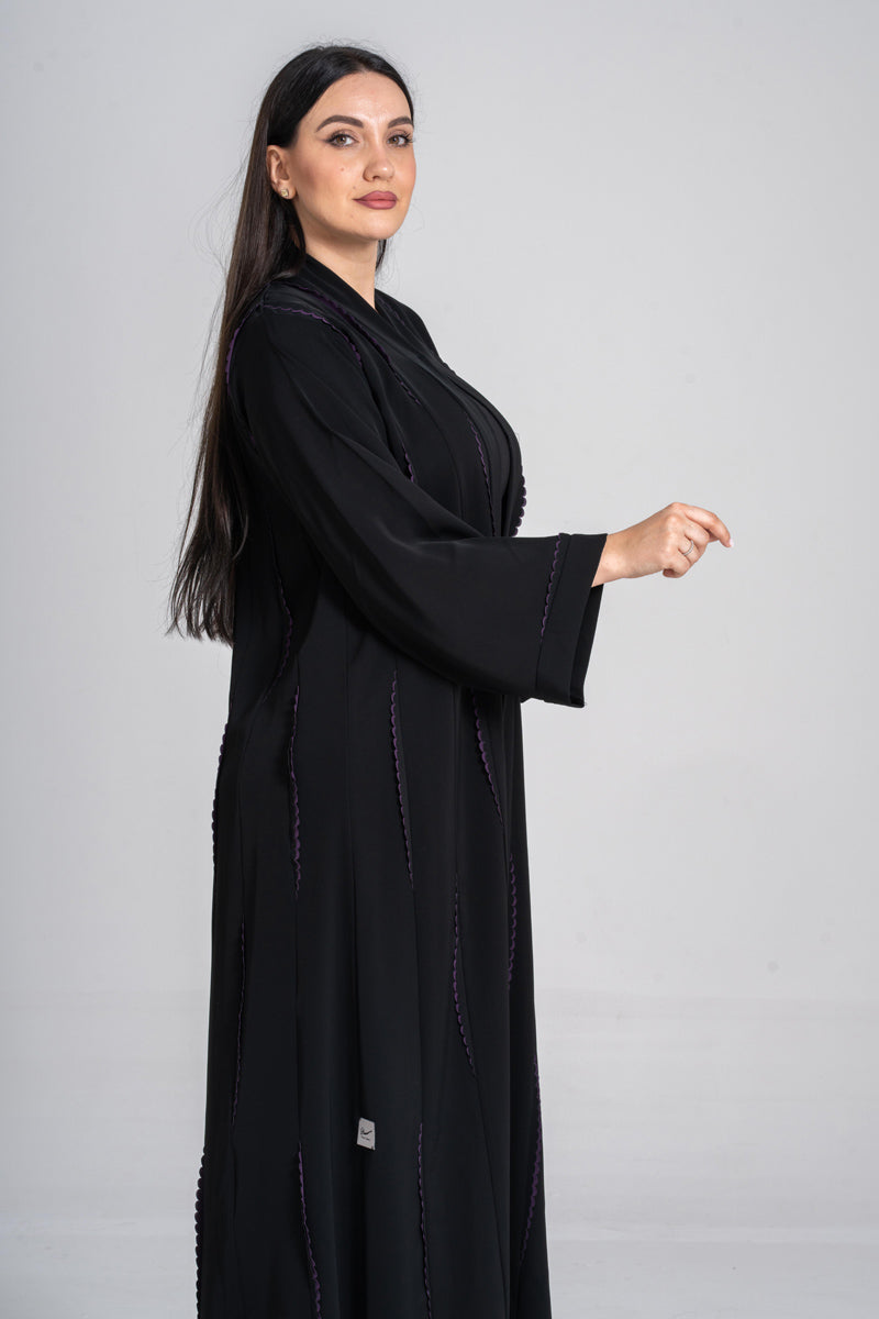 NY-57 - BLACK ABAYA WITH A CLASSY LAIS PATTERN (KOREAN NIDA)