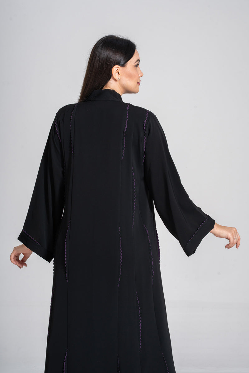 NY-57 - BLACK ABAYA WITH A CLASSY LAIS PATTERN (KOREAN NIDA)