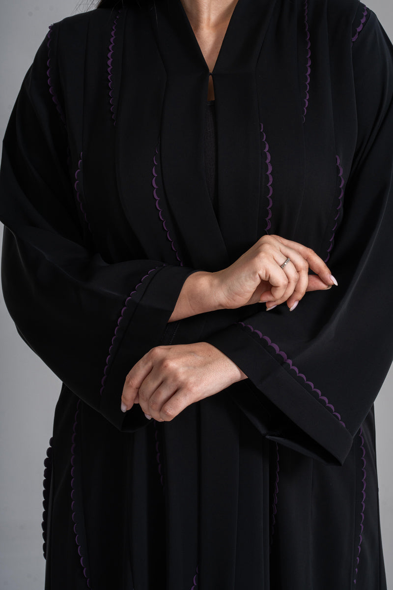 NY-57 - BLACK ABAYA WITH A CLASSY LAIS PATTERN (KOREAN NIDA)