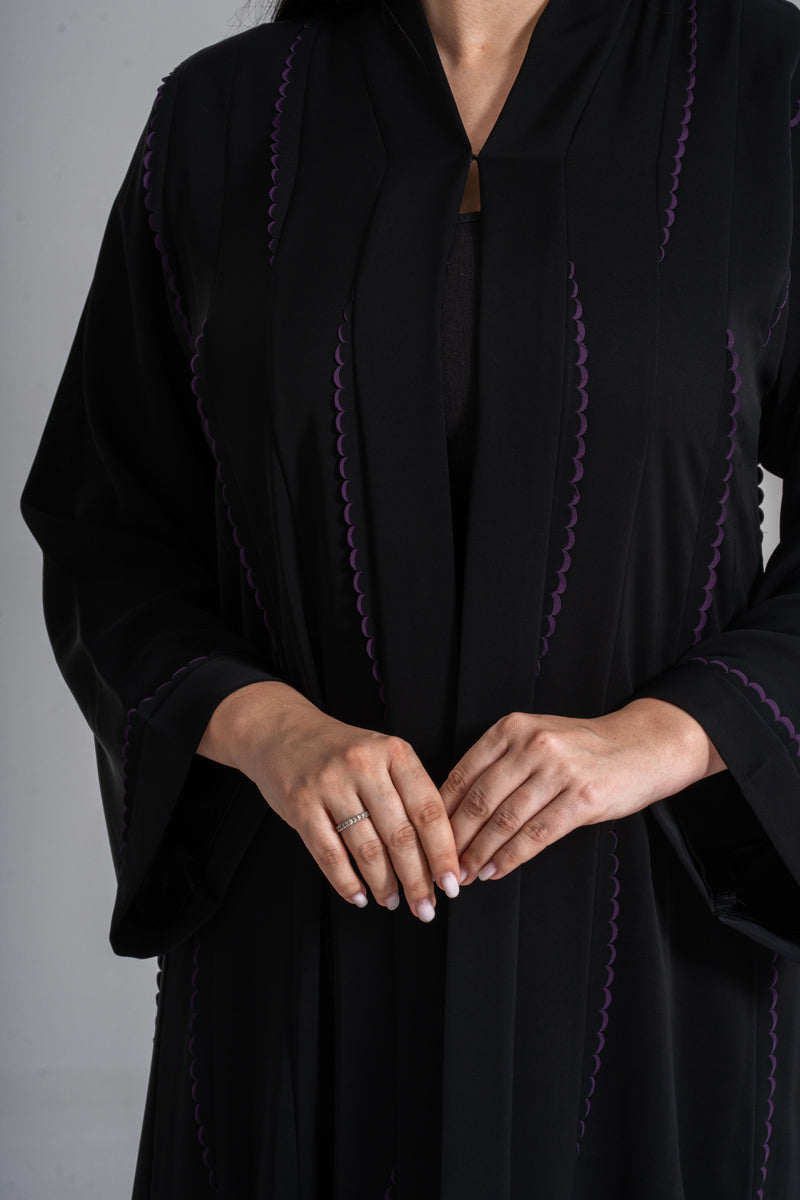 NY-57 - BLACK ABAYA WITH A CLASSY LAIS PATTERN (KOREAN NIDA)