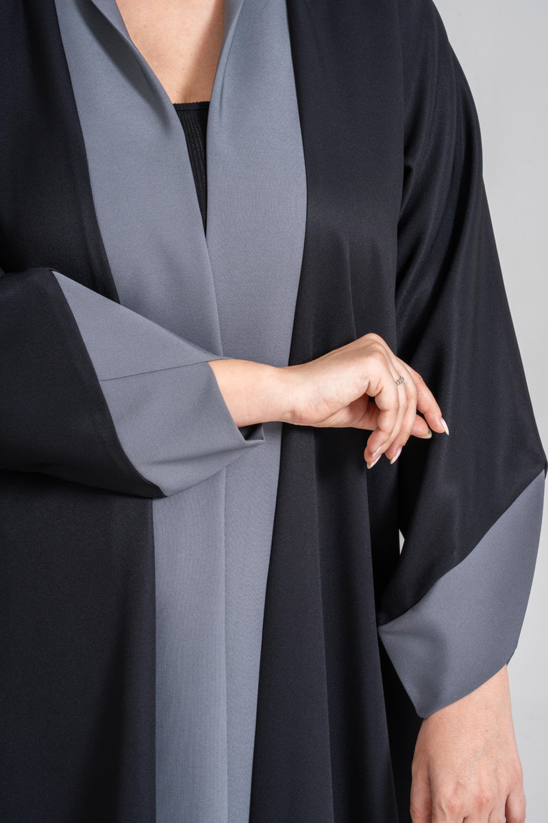 NY-58 - BLACK PLAIN ABAYA WITH SILVER HIGHLIGHTS (FUAA LINEN)
