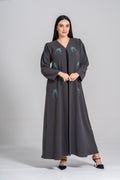 NY-53 - GREY ABAYA WITH FRONT TIFFANY HANDWORK (CUBRA)