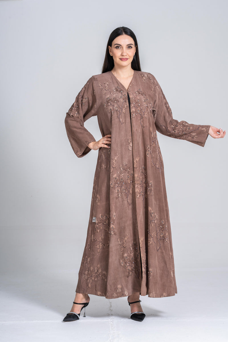 NY-54 - FLORAL TURKEY PRINT ABAYA WITH A NUDGE OF HANDWORK