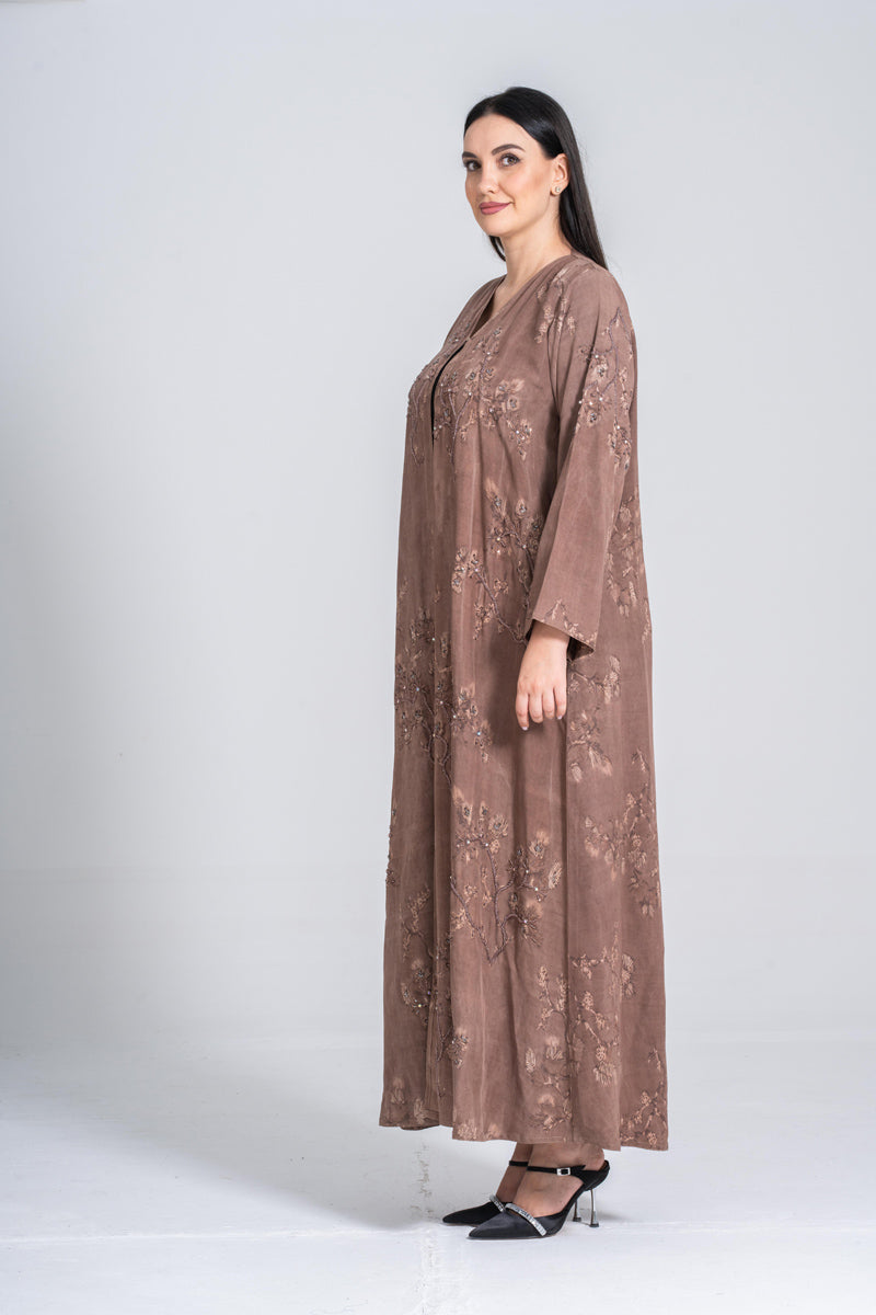 NY-54 - FLORAL TURKEY PRINT ABAYA WITH A NUDGE OF HANDWORK