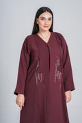 NY-62 - MEROON ABAYA WITH FRONT HANDWORK (BARBIE)