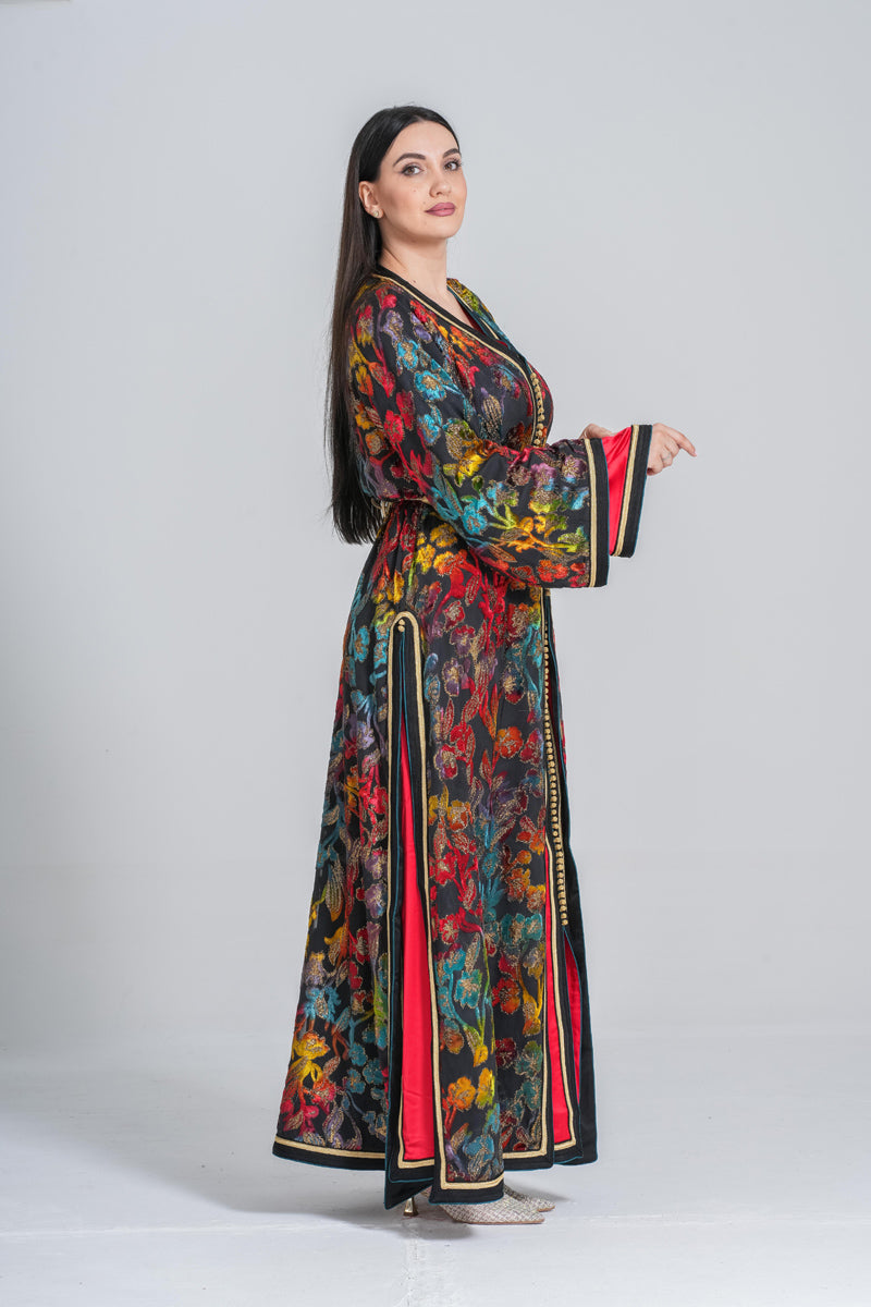 KF-03 - CLASSIC MOROCCAN OUTING KAFTAN IN FLORAL AND RED