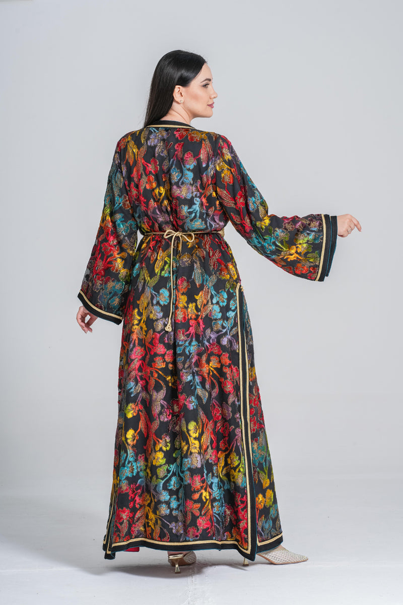 KF-03 - CLASSIC MOROCCAN OUTING KAFTAN IN FLORAL AND RED